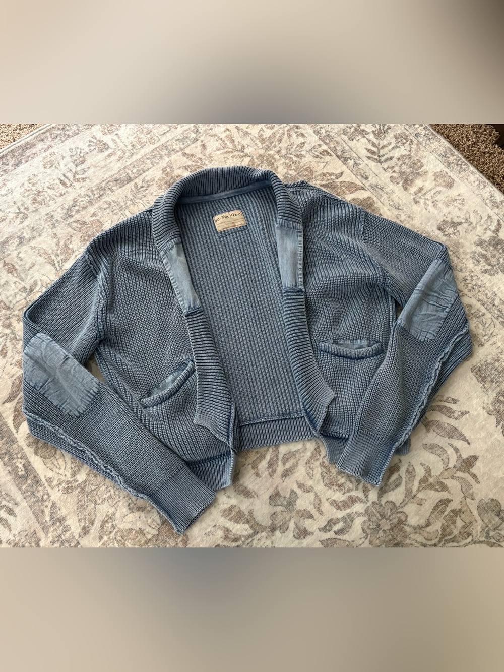 We The Free People Cardigan Size XL Worn Thru Surplus Open Cardi Cardigan Blue